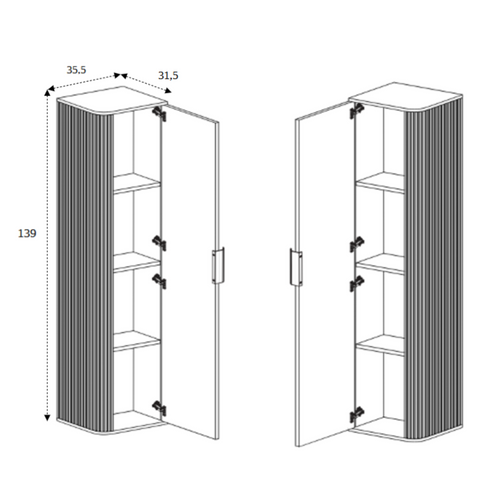 Meuble De Salle De Bain, Blanc, Poignée Noire, 35,5 X 139 X 31,5 Cm