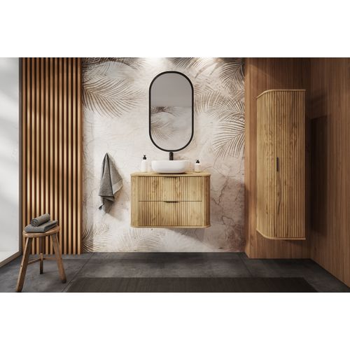 Meuble De Salle De Bain, Chêne Craft, Poignée Noire, 35,5 X 139 X 31,5 Cm