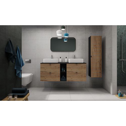 Etagère De Salle De Bain, Noir Mat, 20 X 57 X 46 Cm