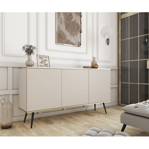 Buffet, Beige, Pieds Noirs, 160 X 85 X 39 Cm