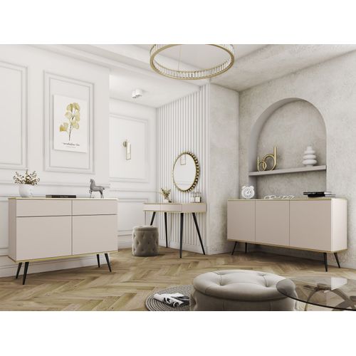 Buffet, Beige, Pieds Noirs, 160 X 85 X 39 Cm