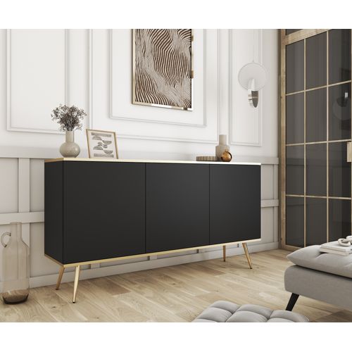 Buffet, Noir, Pieds Dorés, 160 X 85 X 39 Cm