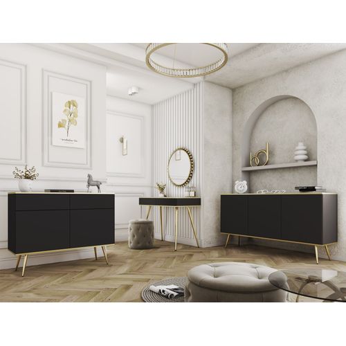 Buffet, Noir, Pieds Dorés, 160 X 85 X 39 Cm