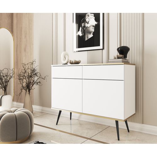 Buffet, Blanche Avec Pieds Noirs, 107 X 85 X 39 Cm