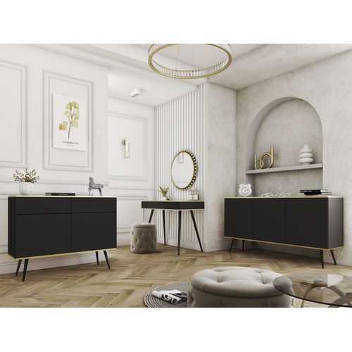 Buffet, Noir, Pieds Noirs, 107 X 85 X 39 Cm