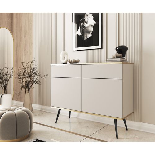 Buffet, Beige, Pieds Noirs, 107 X 85 X 39 Cm