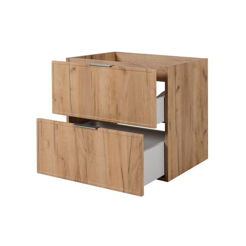 Meuble De Salle De Bain, Chêne Craft, Poignée Argentée, 46 X 60 X 57 Cm