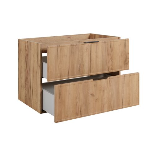 Meuble De Salle De Bain, Chêne Craft, Poignée Noire, 46 X 80 X 57 Cm