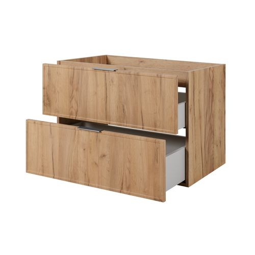 Meuble De Salle De Bain, Chêne Craft, Poignée Argentée, 46 X 80 X 57 Cm