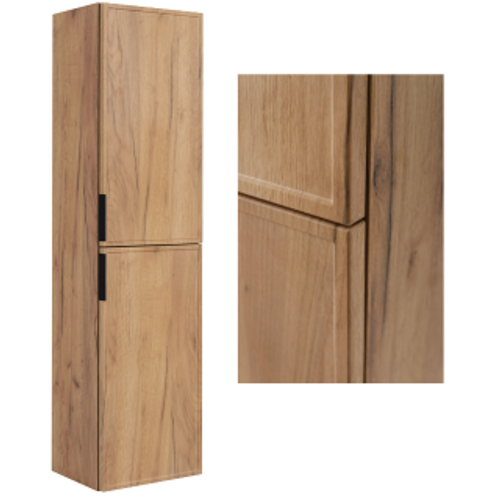 Meuble De Salle De Bain, Chêne Craft, Poignée Noire, 35 X 136 X 27 Cm