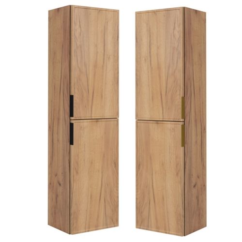 Meuble De Salle De Bain, Chêne Craft, Poignée Noire, 35 X 136 X 27 Cm