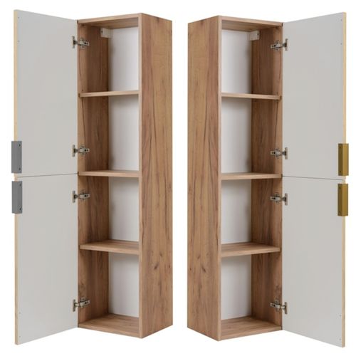 Meuble De Salle De Bain, Chêne Craft, Poignée Argentée, 35 X 136 X 27 Cm