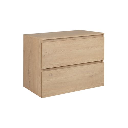 Meuble De Salle De Bain 80 Cm + Top, Couleur : Chêne Clair, 80 X 46 X 60,7 Cm