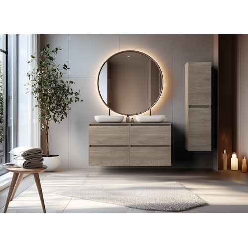 Meuble De Salle De Bain 120 Cm (2 X 60) + Top, Couleur: Chêne Foncé, 120 X 57 X 46 Cm