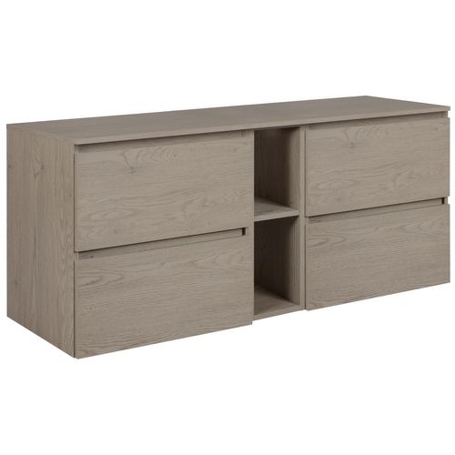 Meuble De Salle De Bain 140 Cm (2 X 60 + 20) + Top, Couleur: Chêne Foncé, 140 X 57 X 46 Cm