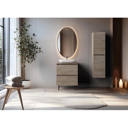 Meuble De Salle De Bain, Pieds, Couleur: Chêne Foncé, 60 X 46 X 80,7 Cm, Sans Plan De Travail