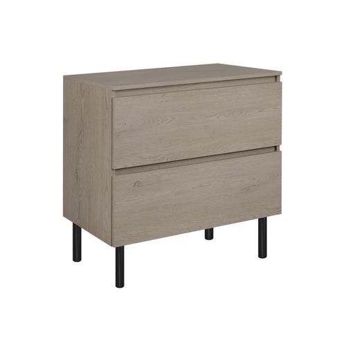 Meuble De Salle De Bain 80 Cm + Top, Pieds, Couleur: Chêne Foncé, 80 X 77 X 46 Cm