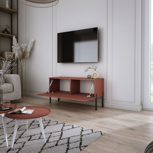 Meuble TV, Rouge Brique, 100 X 52 X 32 Cm, Pieds Noires