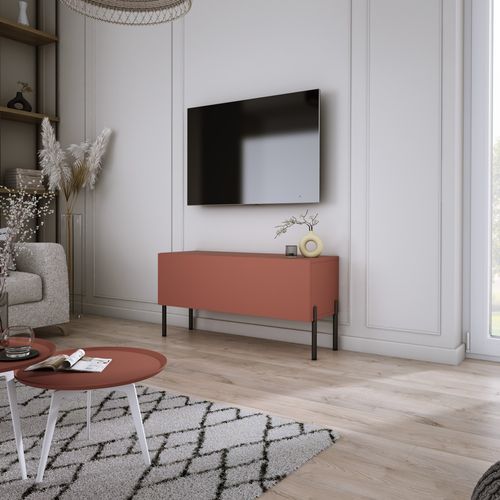 Meuble TV, Rouge Brique, 100 X 52 X 32 Cm, Pieds Noires