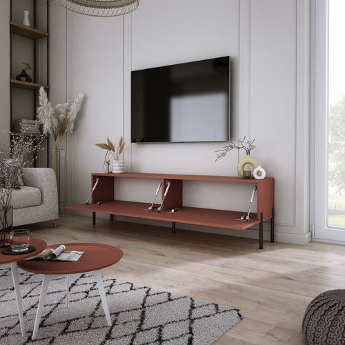 Meuble TV, Rouge Brique, 140 X 52 X 32 Cm, Pieds Noires