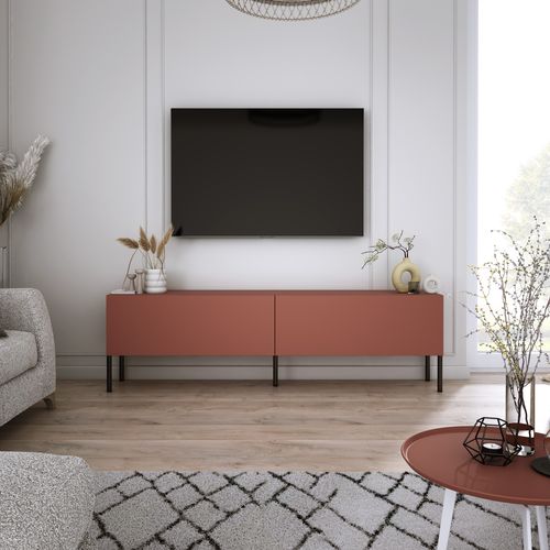 Meuble TV, Rouge Brique, 140 X 52 X 32 Cm, Pieds Noires