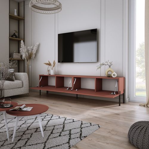 Meuble TV, Rouge Brique, 170 X 52 X 32 Cm, Pieds Noires