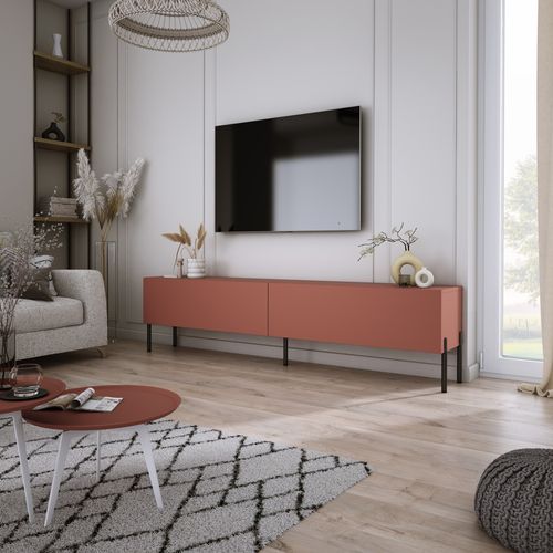 Meuble TV, Rouge Brique, 170 X 52 X 32 Cm, Pieds Noires