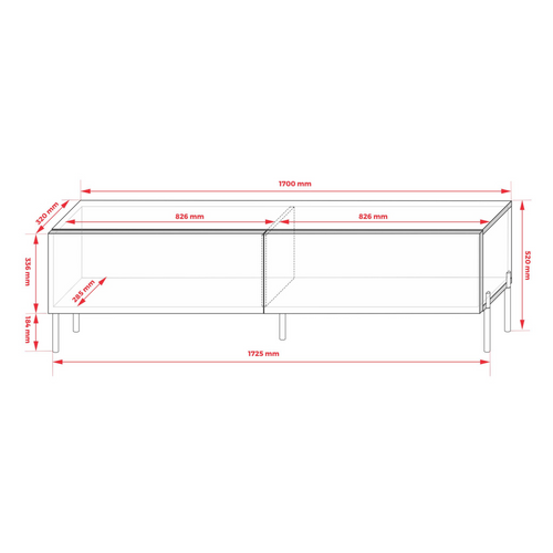 Meuble TV, Rouge Brique, 170 X 52 X 32 Cm, Pieds Noires