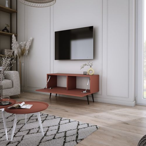 Meuble TV, Rouge Brique, 100 X 52 X 32 Cm, Pieds Noires