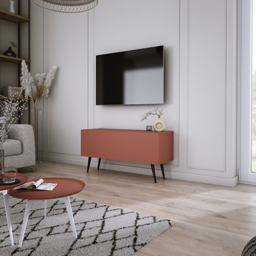 Meuble TV, Rouge Brique, 100 X 52 X 32 Cm, Pieds Noires