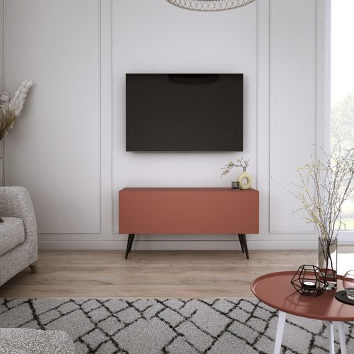 Meuble TV, Rouge Brique, 100 X 52 X 32 Cm, Pieds Noires