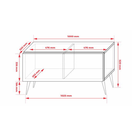 Meuble TV, Rouge Brique, 100 X 52 X 32 Cm, Pieds Noires