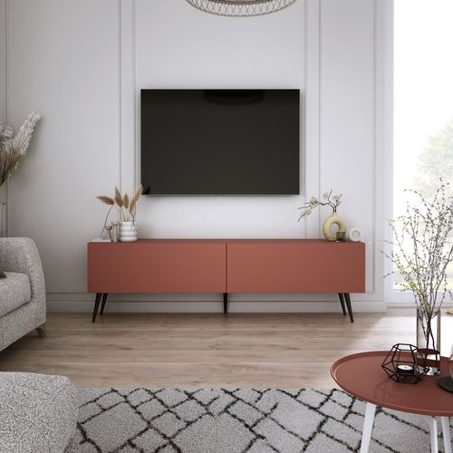 Meuble TV, Rouge Brique, 140 X 52 X 32 Cm, Pieds Noires