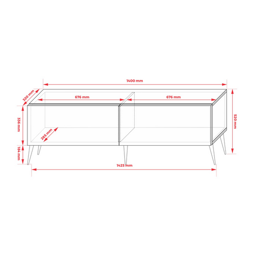 Meuble TV, Rouge Brique, 140 X 52 X 32 Cm, Pieds Noires