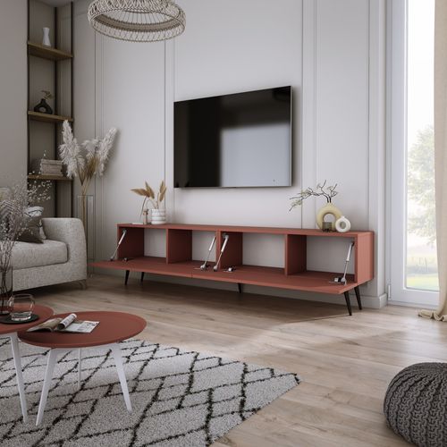 Meuble TV, Rouge Brique, 170 X 52 X 32 Cm, Pieds Noires