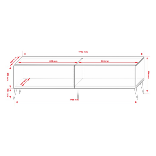 Meuble TV, Rouge Brique, 170 X 52 X 32 Cm, Pieds Noires