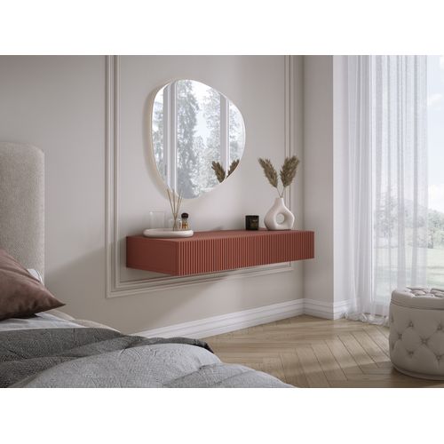 Coiffeuse Suspendue Avec Deux Tiroirs, Façade Rainurée - Couleur : Rouge Brique, 100 X 40 X 16 Cm