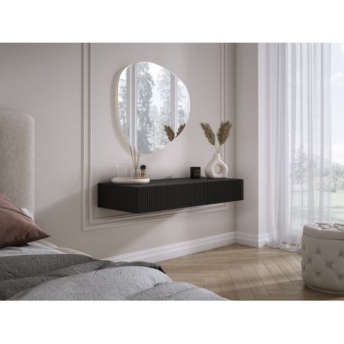 Coiffeuse Suspendue Avec Deux Tiroirs, Façade Rainurée - Couleur : Noir, 100 X 40 X 16 Cm