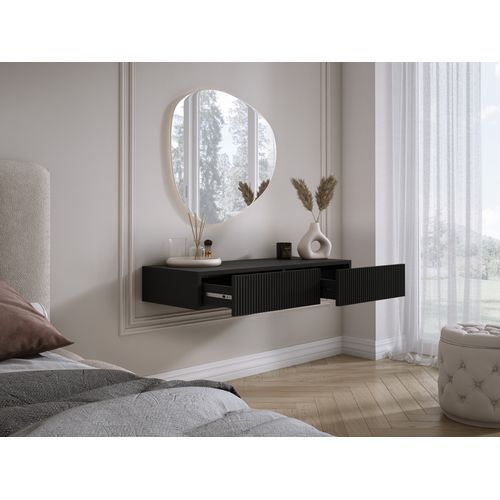 Coiffeuse Suspendue Avec Deux Tiroirs, Façade Rainurée - Couleur : Noir, 100 X 40 X 16 Cm