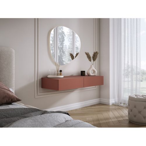 Coiffeuse Suspendue Avec Deux Tiroirs, Façade Lisse - Couleur : Rouge Brique, 100 X 40 X 16 Cm