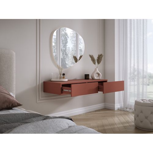 Coiffeuse Suspendue Avec Deux Tiroirs, Façade Lisse - Couleur : Rouge Brique, 100 X 40 X 16 Cm