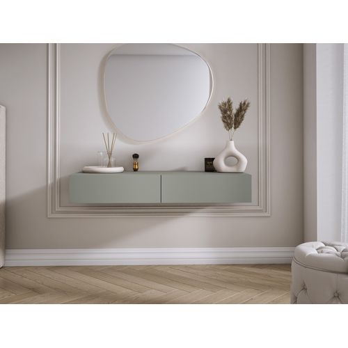 Coiffeuse Suspendue Avec Deux Tiroirs, Façade Lisse - Couleur : Aloès Vert, 100 X 40 X 16 Cm