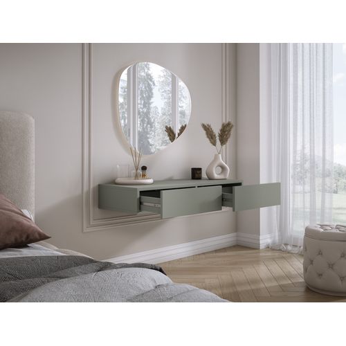 Coiffeuse Suspendue Avec Deux Tiroirs, Façade Lisse - Couleur : Aloès Vert, 100 X 40 X 16 Cm