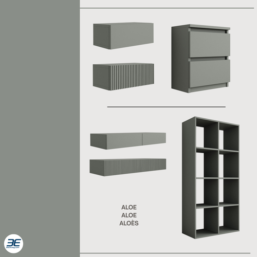 Coiffeuse Suspendue Avec Deux Tiroirs, Façade Lisse - Couleur : Aloès Vert, 100 X 40 X 16 Cm