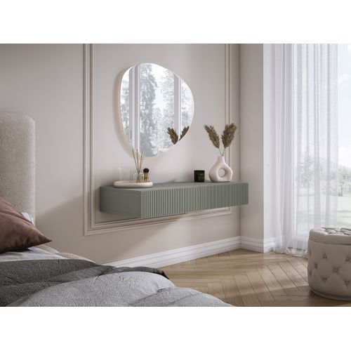 Coiffeuse Suspendue Avec Deux Tiroirs, Façade Rainurée - Couleur : Aloès Vert, 100 X 40 X 16 Cm