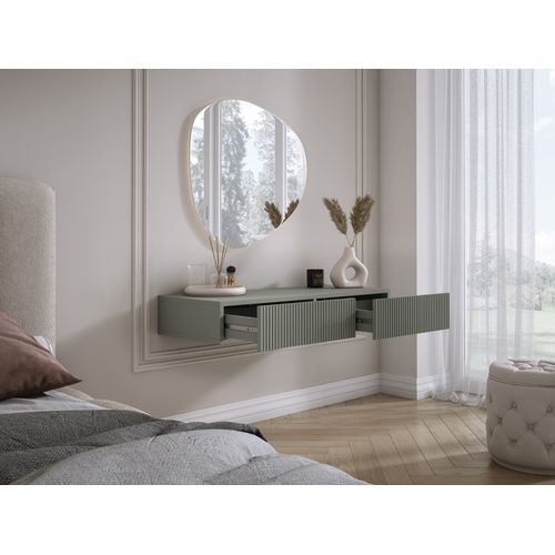 Coiffeuse Suspendue Avec Deux Tiroirs, Façade Rainurée - Couleur : Aloès Vert, 100 X 40 X 16 Cm