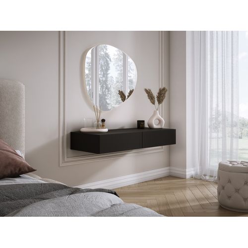 Coiffeuse Suspendue Avec Deux Tiroirs, Façade Lisse - Couleur : Noir, 100 X 40 X 16 Cm