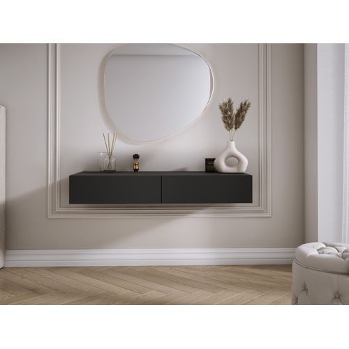 Coiffeuse Suspendue Avec Deux Tiroirs, Façade Lisse - Couleur : Noir, 100 X 40 X 16 Cm