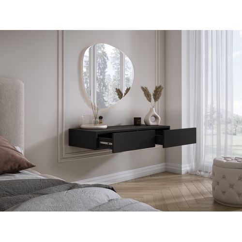 Coiffeuse Suspendue Avec Deux Tiroirs, Façade Lisse - Couleur : Noir, 100 X 40 X 16 Cm