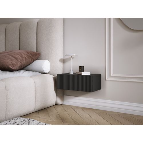 Table De Chevet Suspendue Avec Tiroir, Façade Rainurée, Couleur : Noir, 40 X 20 X 16 Cm